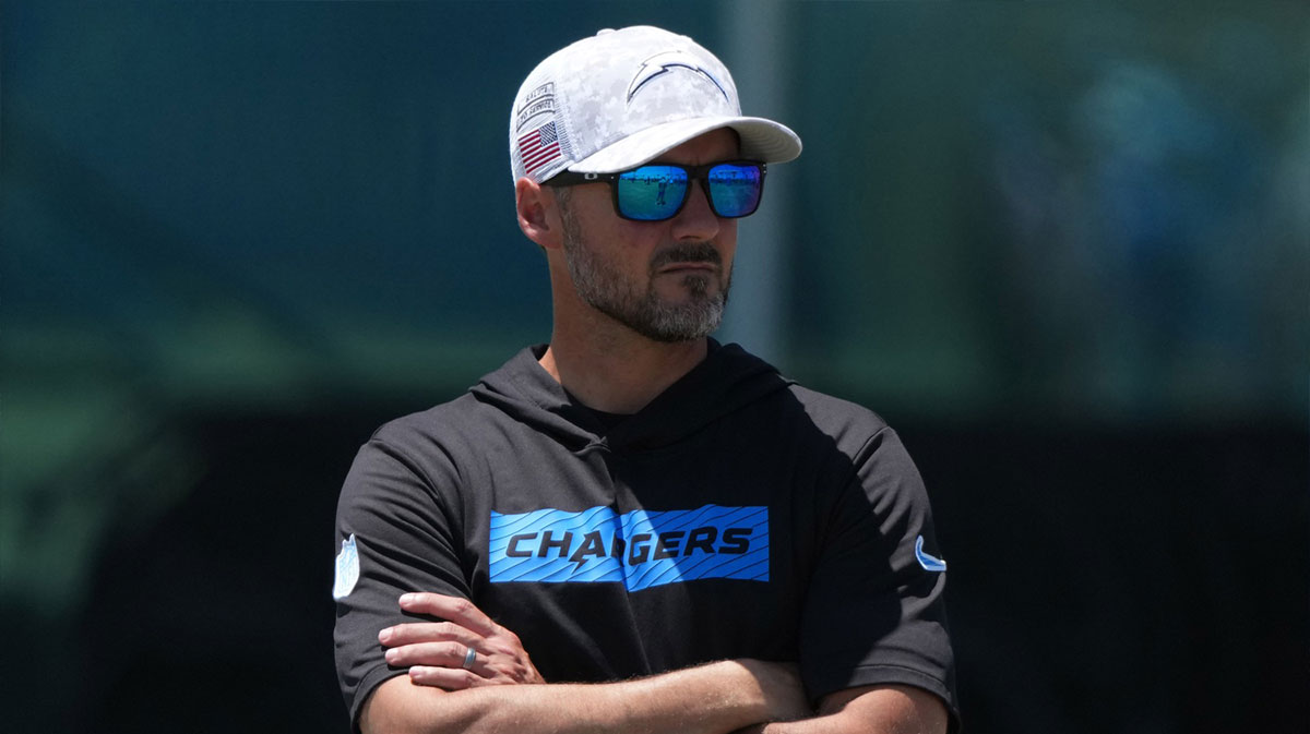 Los Angeles Chargers defensive coordinator Jesse Minter watches during organized team activities at The Bolt.
