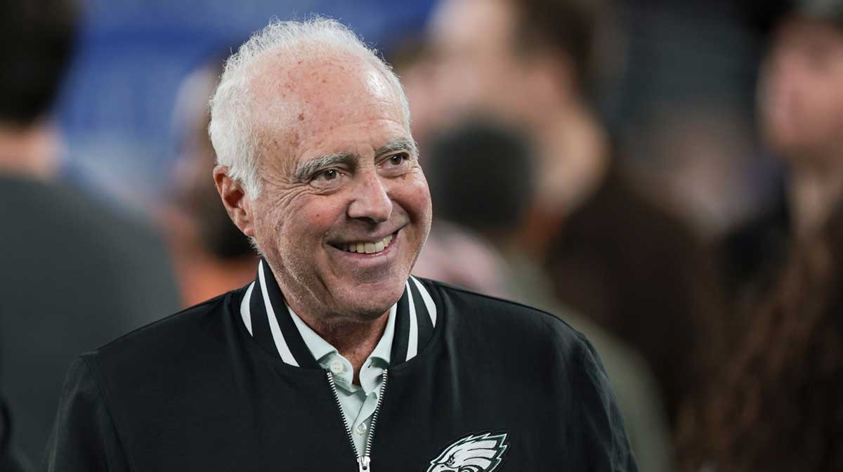 Philadelphia Eagles owner Jeffrey Lurie looks on before the game against the New York Giants at MetLife Stadium