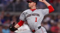 Washington Nationals starting pitcher MacKenzie Gore (1) throws against the Atlanta Braves in the second inning at Truist Park.