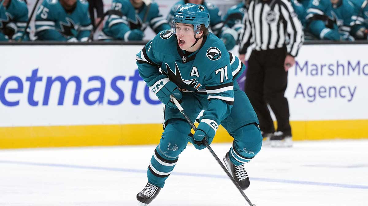 San Jose Sharks center Macklin Celebrini (71) during the second period against the Anaheim Ducks at SAP Center at San Jose.