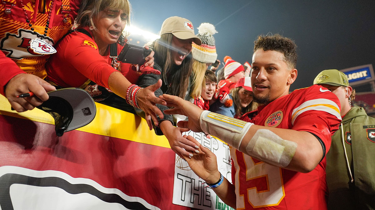 Kansas City Chiefs quarterback Patrick Mahomes (15) walks off the field after the game against the Washington Commanders at GEHA Field at Arrowhead Stadium.