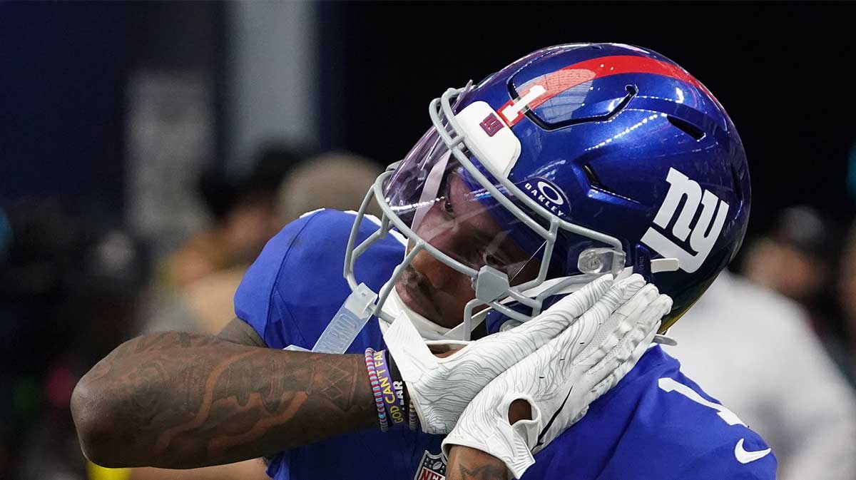 New York Giants wide receiver Malik Nabers, who will reunite with Jaxson Dart in 2026 after recovering from his torn ACL injury.