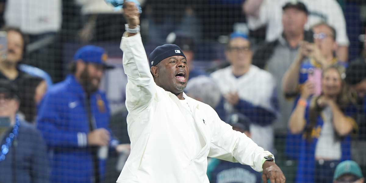 Seattle Mariners former player Ken Griffey Jr. cheers prior to game five of the ALDS round between the Detroit Tigers and the Seattle Mariners for the 2025 MLB playoffs at T-Mobile Park.