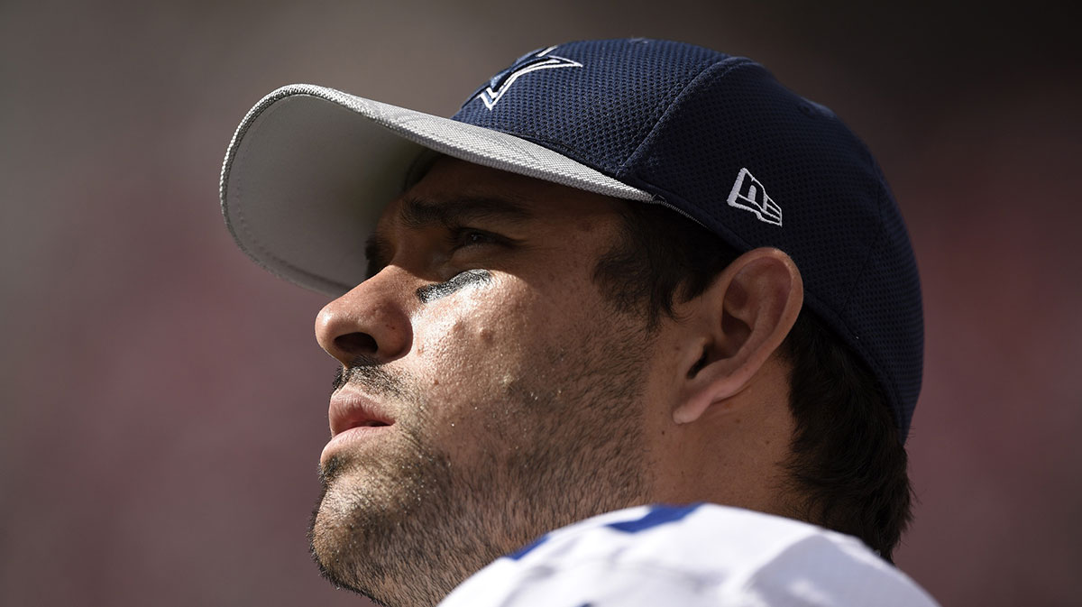 Dallas Cowboys quarterback Mark Sanchez (3) looks on from the sideline during the third quarter against the San Francisco 49ers at Levi's Stadium. The Dallas Cowboys won 24-17.