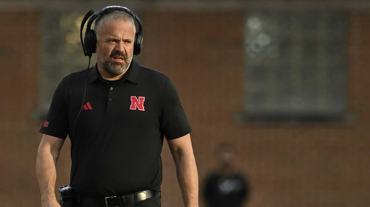 Nebraska Cornhuskers head coach Matt Rhule walks along the sidelines during the second half against the Maryland Terrapins at SECU Stadium.