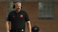 Nebraska Cornhuskers head coach Matt Rhule walks along the sidelines during the second half against the Maryland Terrapins at SECU Stadium.