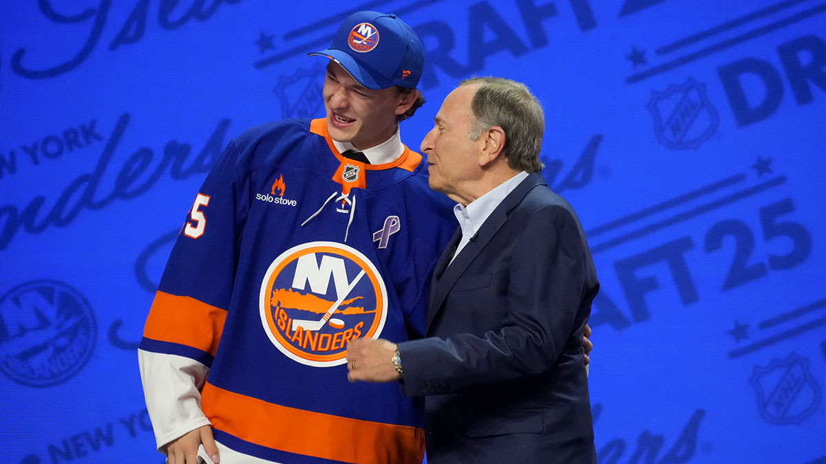 Matthew Schaefer is selected as the first overall pick to the New York Islanders in the first round of the 2025 NHL Draft at Peacock Theater