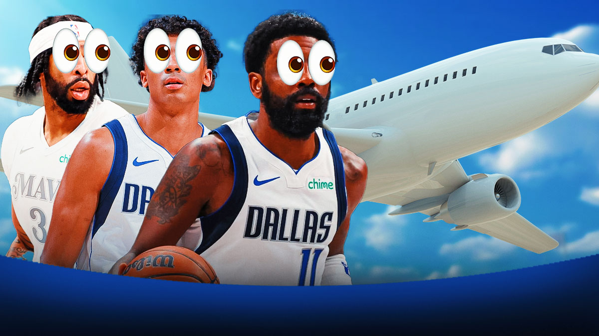 Max Christie, Kyrie Irving, and Anthony Davis all with eye emojis next to a plane