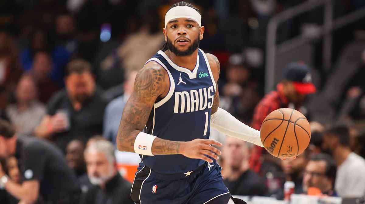 Dallas Mavericks guard Jaden Hardy (1) dribbles against the Atlanta Hawks in the first quarter at State Farm Arena.