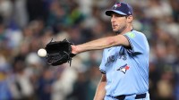 Toronto Blue Jays pitcher Max Scherzer (31) in the sixth inning against the Seattle Mariners during game four of the ALCS round for the 2025 MLB playoffs at T-Mobile Park.