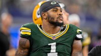 Green Bay Packers defensive end Micah Parsons (1) looks on from the sidelines during the game between the Dallas Cowboys and the Green Bay Packers at AT&T Stadium.
