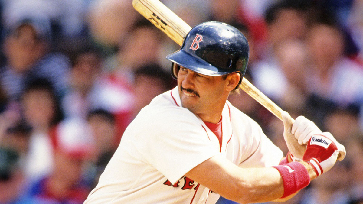 Apr 16, 1991; Boston, MA, USA; FILE PHOTO; Boston Red Sox left fielder Mike Greenwell at bat against the Kansas City Royals at Fenway Park