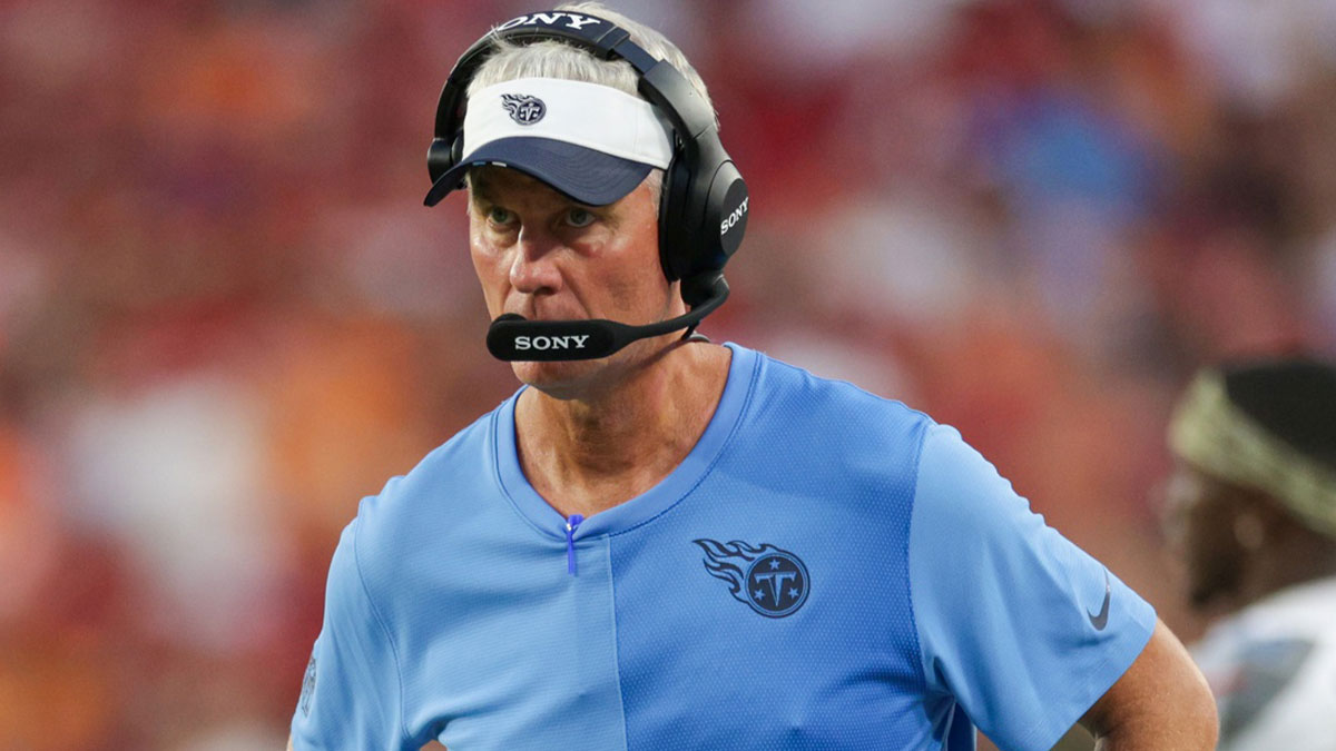 senior offensive assistant Mike McCoy looks on during a preseason game against the Tampa Bay Buccaneers in the second quarter at Raymond James Stadium.