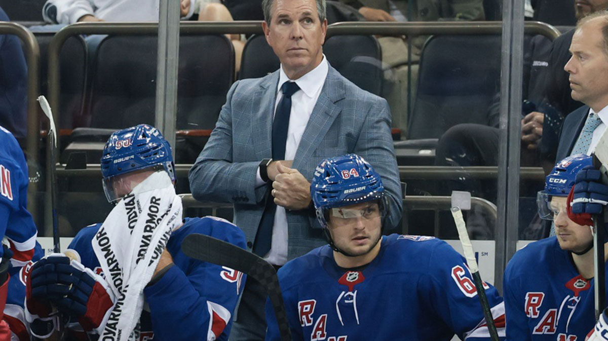 New York Rangers head coach Mike Sullivan looks on during the third period of a preseason game against the Boston Bruins at Madison Square Garden.
