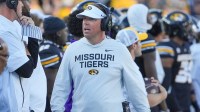 Missouri Tigers head coach Eli Drinkwitz on field against the Central Arkansas Bears during the game at Faurot Field at Memorial Stadium.