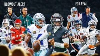 The ClutchPoints 2025 NFL Week 9 picks, predictions, and odds column, featuring: - Cowboys Dak Prescott and Cardinals Kyler Murray large and in the middle surrounded by... - Bills Josh Allen and Chiefs Patrick Mahomes with "GOTW" in front of them - Bengals Ja'Marr Chase and Bears Caleb Williams with "UPSET ALERT" - Packers Matt LaFleur and Panthers Dave Canales with "BLOWOUT ALERT" underneath - Patriots Drake Maye and Mike Vrabel with "FOR REAL" underneath
