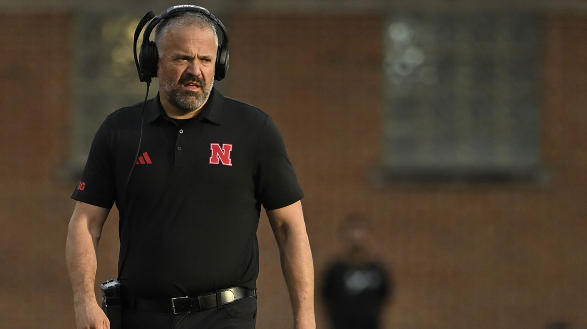 Nebraska Cornhuskers head coach Matt Rhule walks along the sidelines during the second half against the Maryland Terrapins at SECU Stadium.