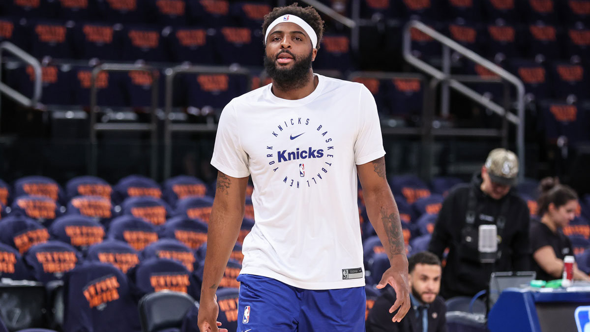 New York Knicks center Mitchell Robinson (23) warms up prior to game three of the second round for the 2025 NBA Playoffs against the Boston Celtics at Madison Square Garden. Mandatory Credit: Wendell Cruz-Imagn Images