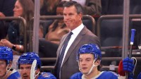 New York Rangers head coach Mike Sullivan reacts during the first period against the Minnesota Wild at Madison Square Garden. Mandatory Credit: Brad Penner-Imagn Images