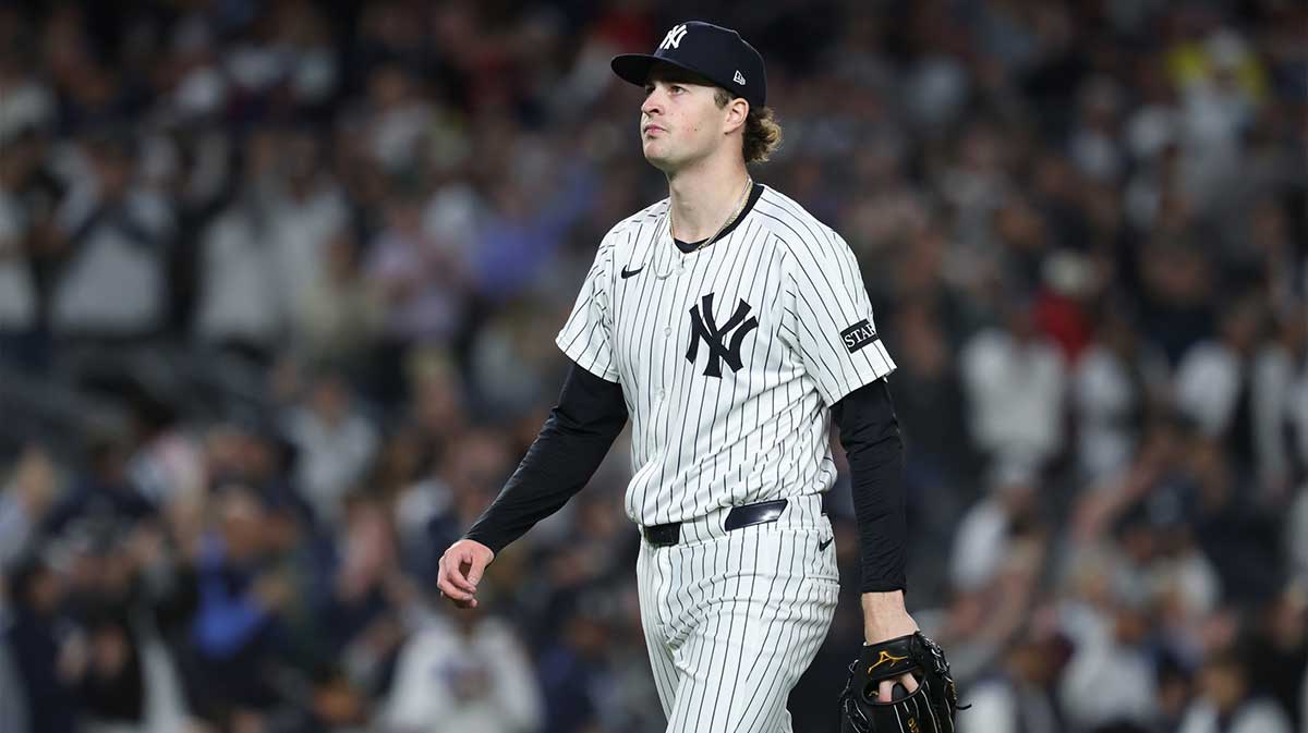 New York Yankees pitcher Cam Schlittler (31) walks of the field after pitching the top of the sixth inning against the Boston Red Sox during game three of the Wildcard round for the 2025 MLB playoffs at Yankee Stadium.