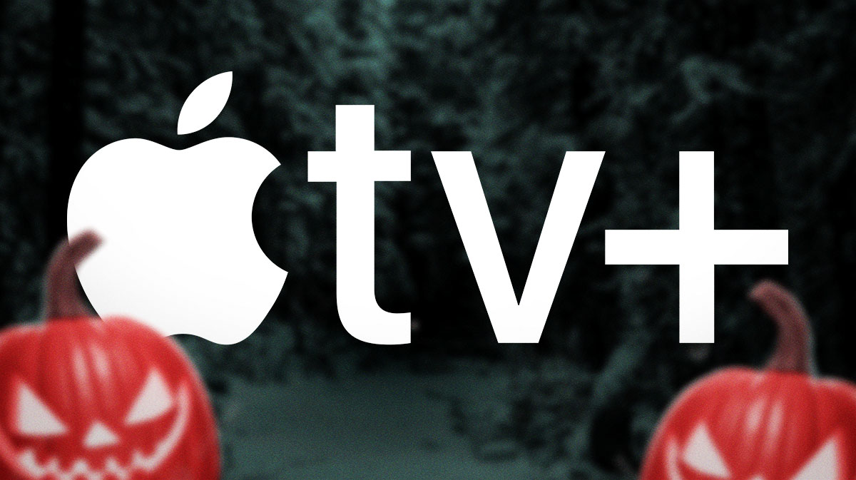 Apple TV+ logo in front of Halloween background.