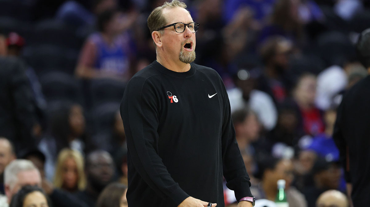 Philadelphia 76ers Head Coach Nick Nurse reacts to a play against the Orlando Magic during the third quarter at Xfinity Mobile Arena.
