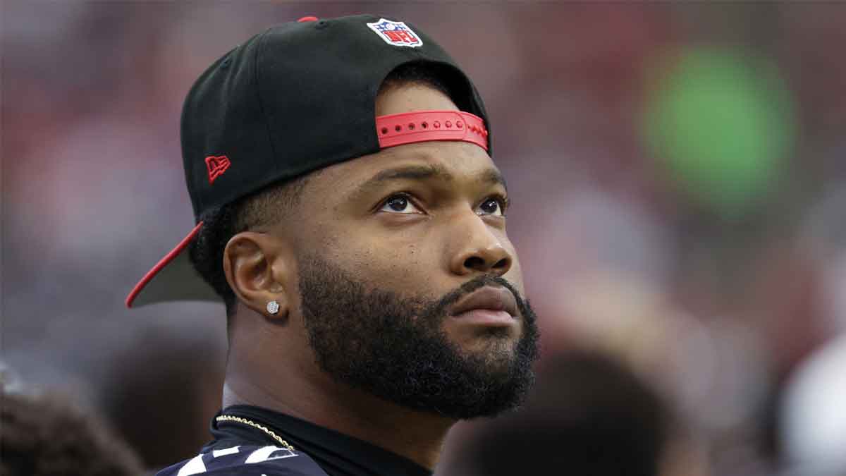 Houston Texans wide receiver Nico Collins (12) watches the Texans play the Carolina Panthers in the second half at NRG Stadium.