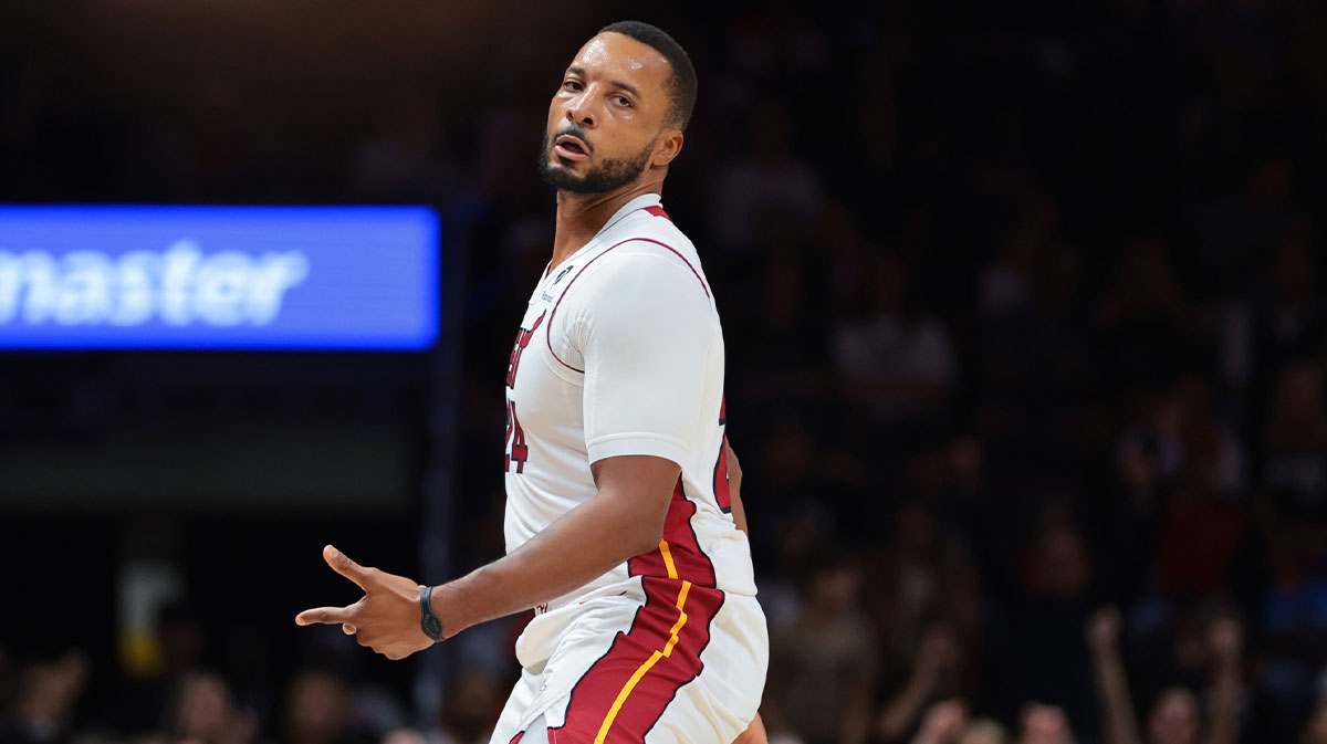 Miami Heat guard Norman Powell (24) reacts after scoring against the Milwaukee Bucks during the second quarter at Kaseya Center.