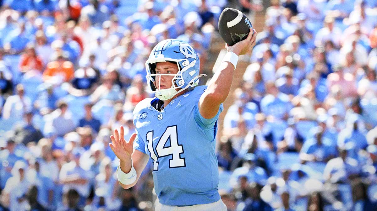 North Carolina Tar Heels quarterback Max Johnson (14) looks to pass in the second quarter at Kenan Stadium.
