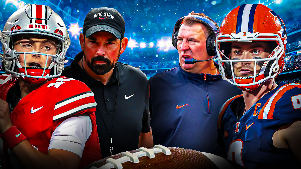 Julian Syain and Ryan Day on the left. Luke Altmyer and Bret Bielema on the right.