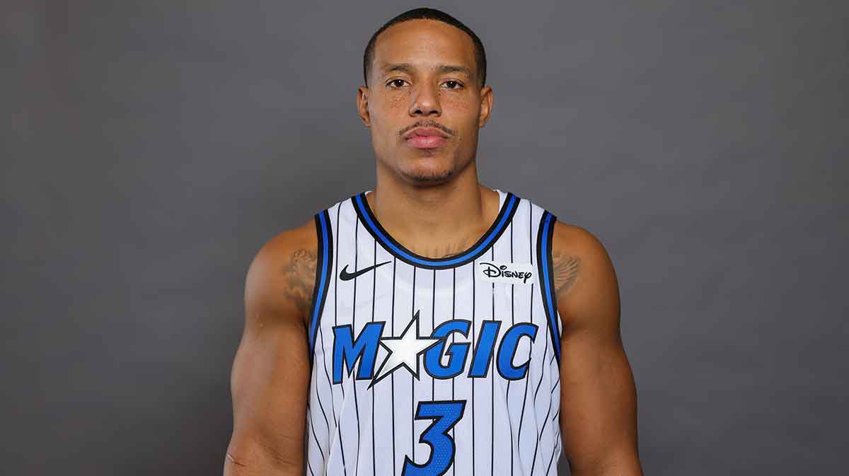 Orlando Magic guard Desmond Bane (3) poses for a picture during Magic-Media Day at AdventHealth Training Center.