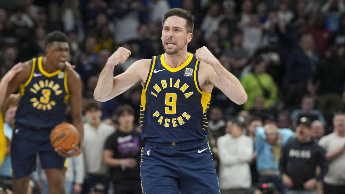 Indiana Pacers guard T.J. McConnell (9) celebrates after defeating the Minnesota Timberwolves at Target Center.