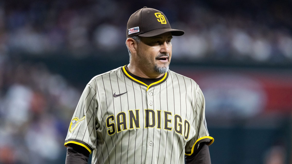 San Diego Padres pitching coach Ruben Niebla against the Arizona Diamondbacks at Chase Field.