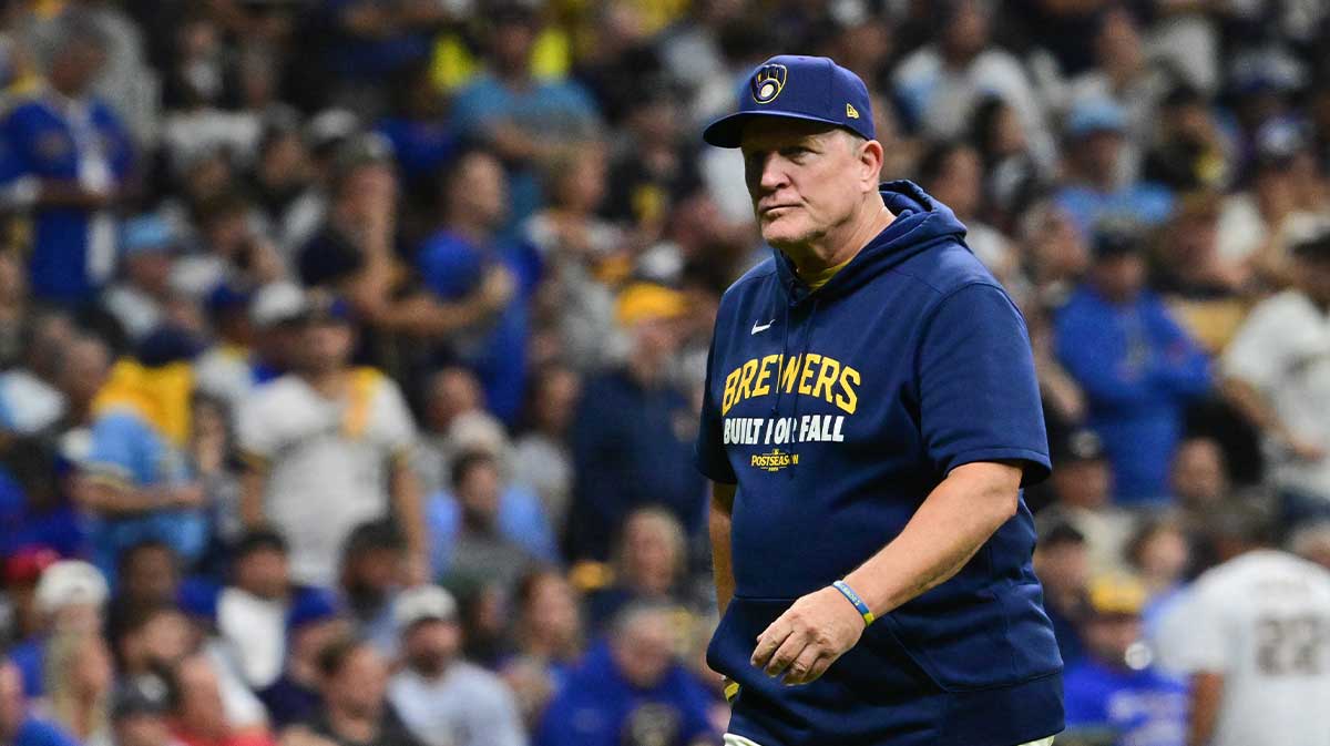 Milwaukee Brewers manager Pat Murphy (49) walks back to the dugout after making a pitching change during the eighth inning against the Chicago Cubs during game two of the NLDS round for the 2025 MLB playoffs at American Family Field.