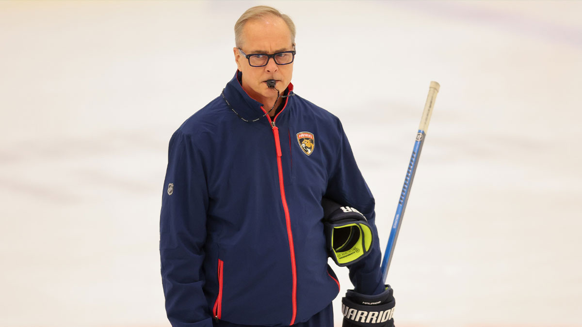 Florida Panthers head coach Paul Maurice coaches during training camp at Baptist Health IcePlex.