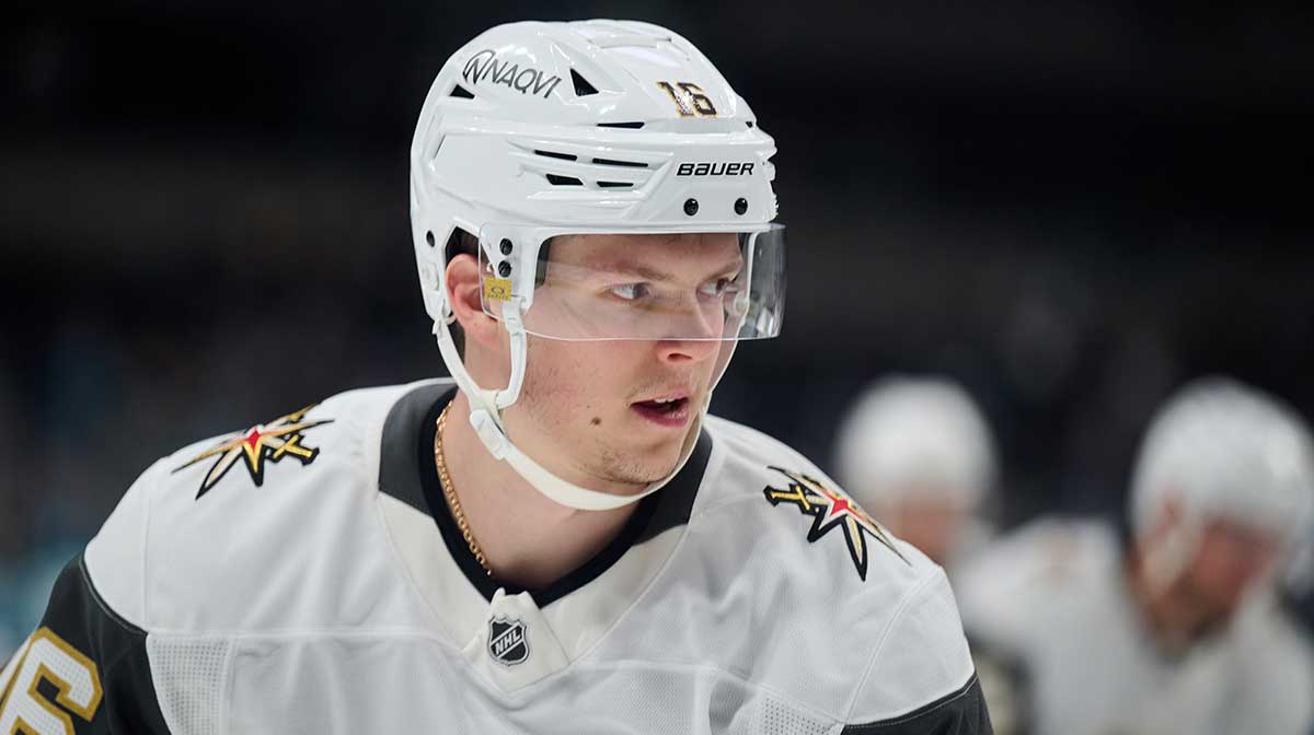 Vegas Golden Knights right wing Pavel Dorofeyev (16) warms up before the game against the San Jose Sharks at SAP Center at San Jose.