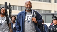 Penn State Nittany Lions interim head coach Terry Smith enters Kinnick Stadium before the game against the Iowa Hawkeyes.