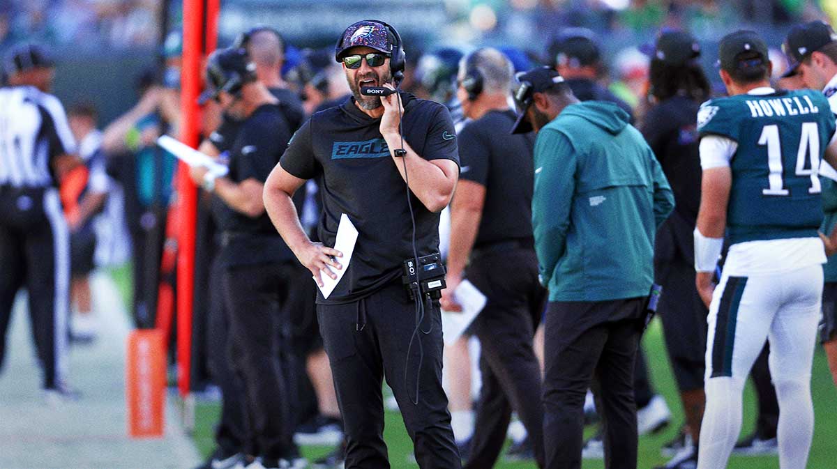 Philadelphia Eagles head coach Nick Sirianni looks on in the second half against the Denver Broncos at Lincoln Financial Field.