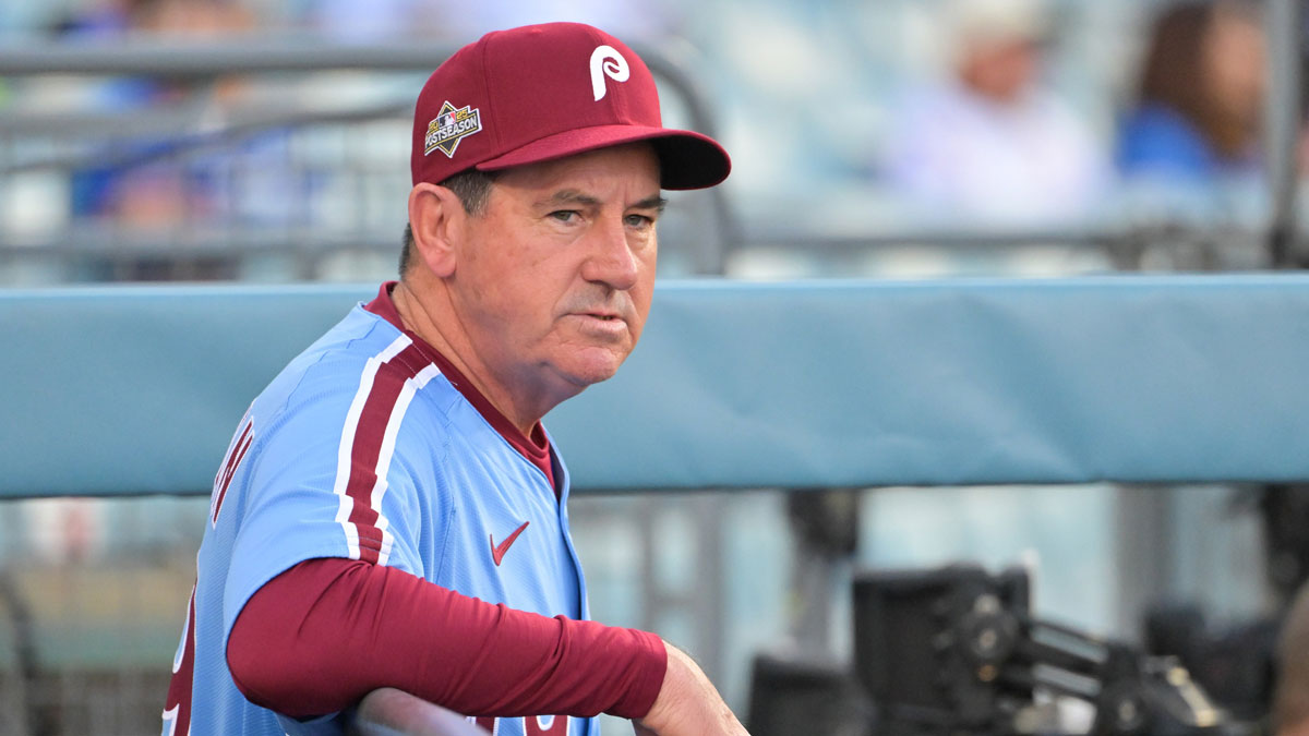 Philadelphia Phillies manager Rob Thomson (49) looks on before the game against the Los Angeles Dodgers during game three of the NLDS round for the 2025 MLB playoffs at Dodger Stadium.