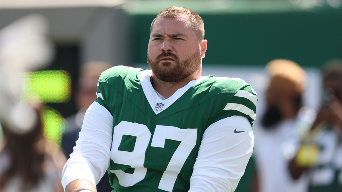 New Jersey, USA; New York Jets defensive tackle Harrison Phillips (97) before the game against the Buffalo Bills at MetLife Stadium.