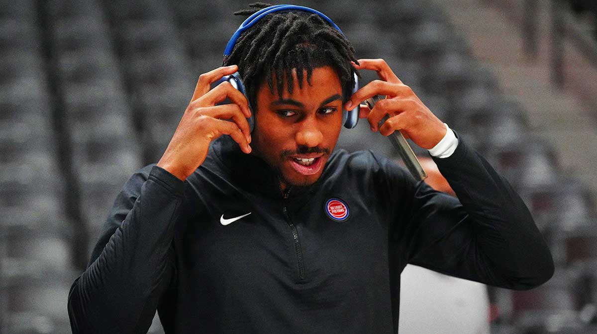 Detroit Pistons guard Jaden Ivey (23) looks on before the game against the Denver Nuggets at Ball Arena.