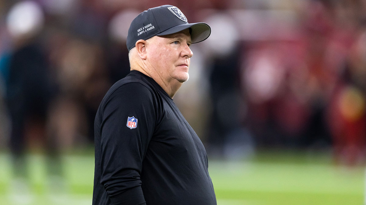 Las Vegas Raiders offensive coordinator Chip Kelly against the Arizona Cardinals during a preseason NFL game at State Farm Stadium.