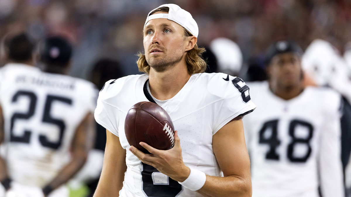 Las Vegas Raiders punter AJ Cole (6) against the Arizona Cardinals during a preseason NFL game at State Farm Stadium.