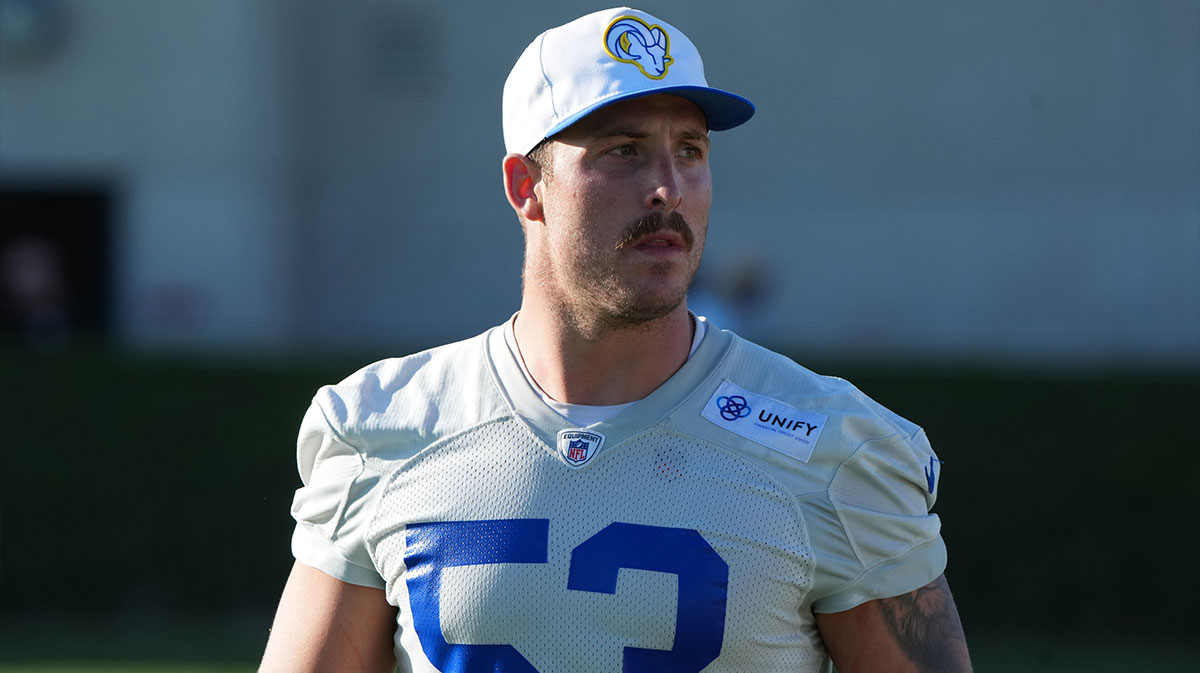 Los Angeles Rams linebacker Nate Landman (53) during training camp at Loyola Marymount University.