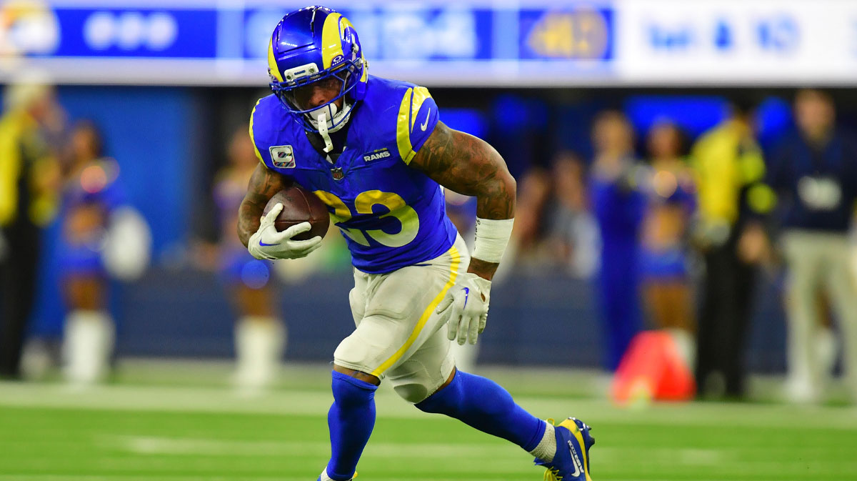 Los Angeles Rams running back Kyren Williams (23) rushes the ball against the San Francisco 49ers during the second half at SoFi Stadium.