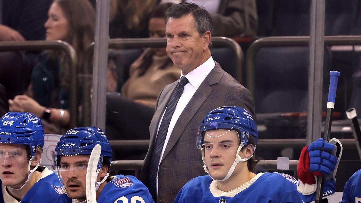 New York Rangers head coach Mike Sullivan reacts during the first period against the Minnesota Wild at Madison Square Garden.
