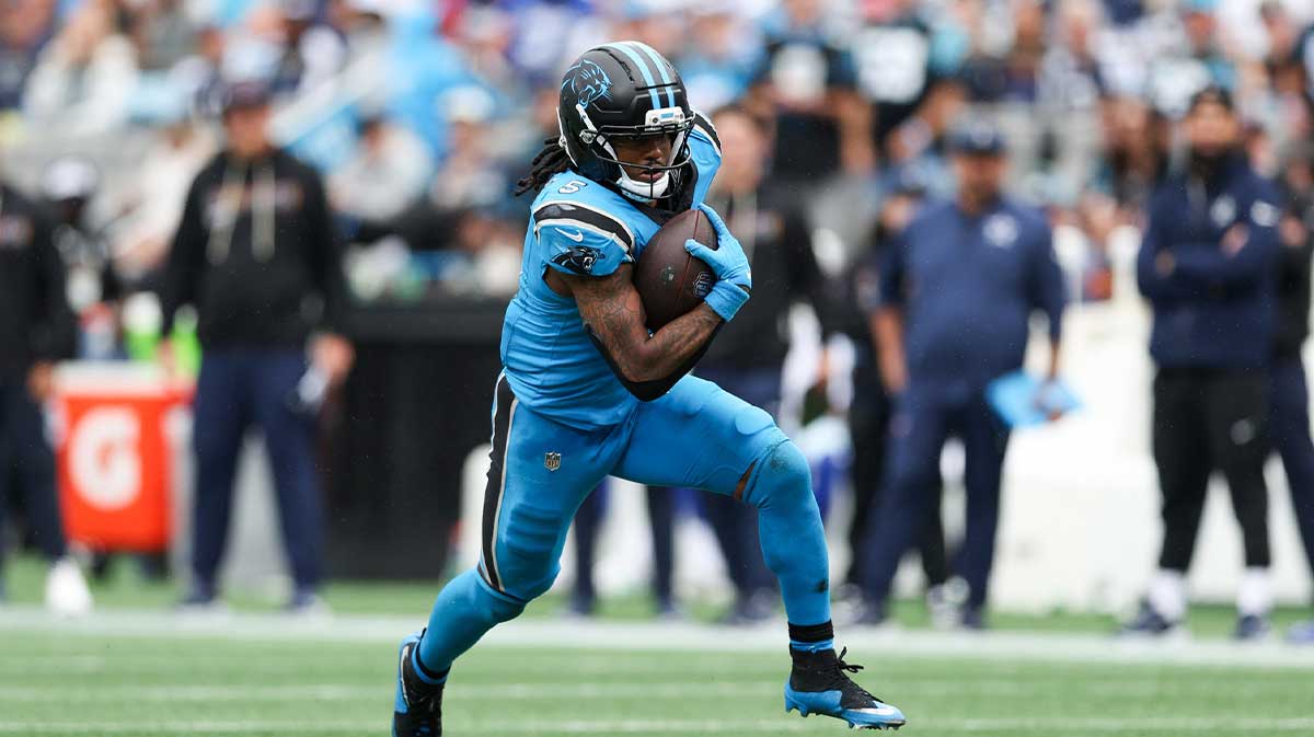 Carolina Panthers running back Rico Dowdle (5) runs with the ball during the second half against the Dallas Cowboys at Bank of America Stadium.