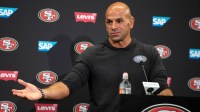 San Francisco 49ers defensive coordinator Robert Saleh answers questions from reporters following the second day of training camp.
