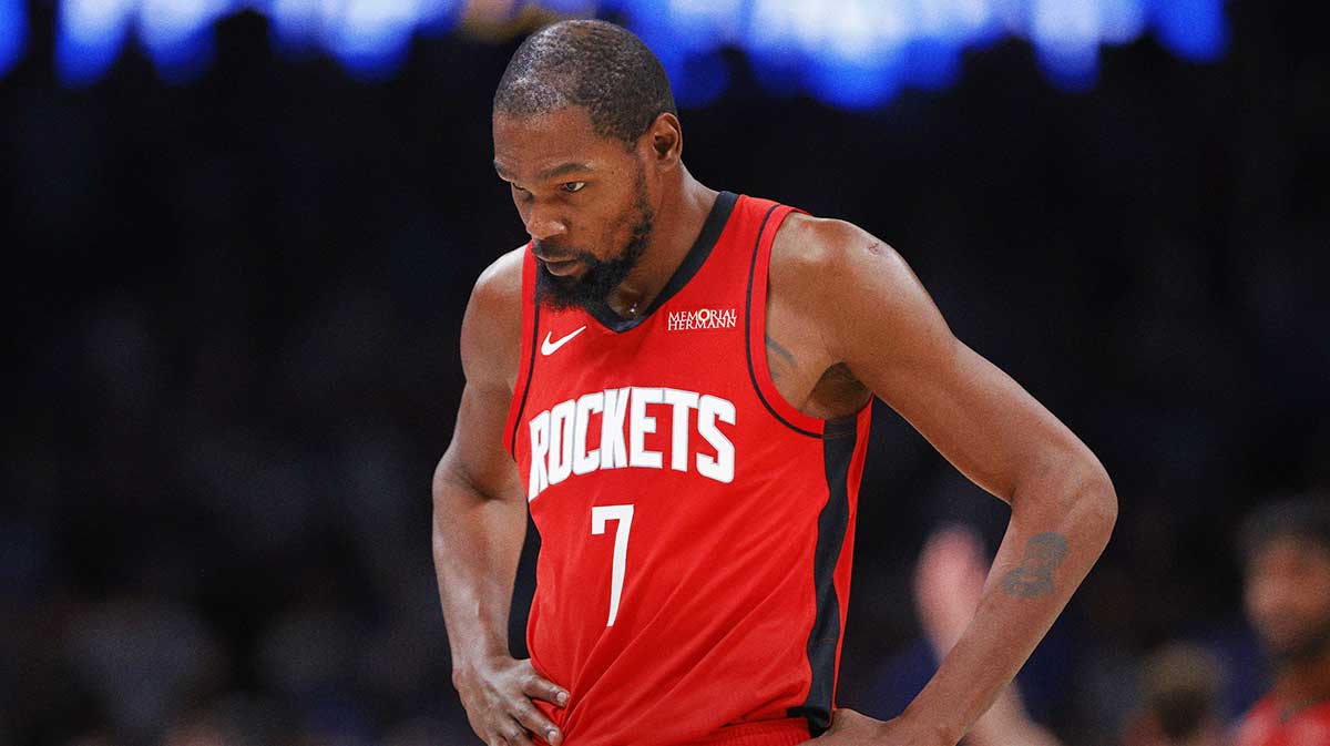 Houston Rockets forward Kevin Durant (7) walks off the court after a play against the Oklahoma City Thunder during double overtime at Paycom Center.