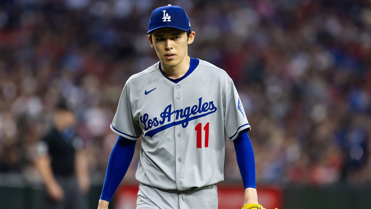 Los Angeles Dodgers pitcher Roki Sasaki against the Arizona Diamondbacks in the second inning at Chase Field.